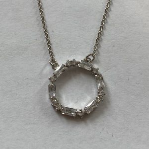 Silver open circle with crystals necklace